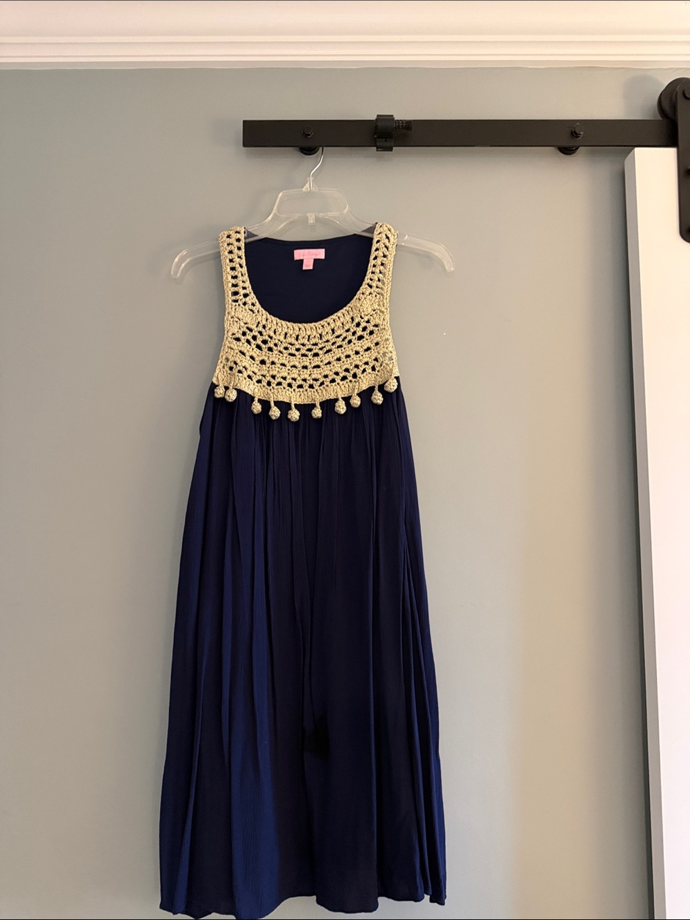Lilly Pulitzer Navy Midi Dress with Cream Crochet Yoke